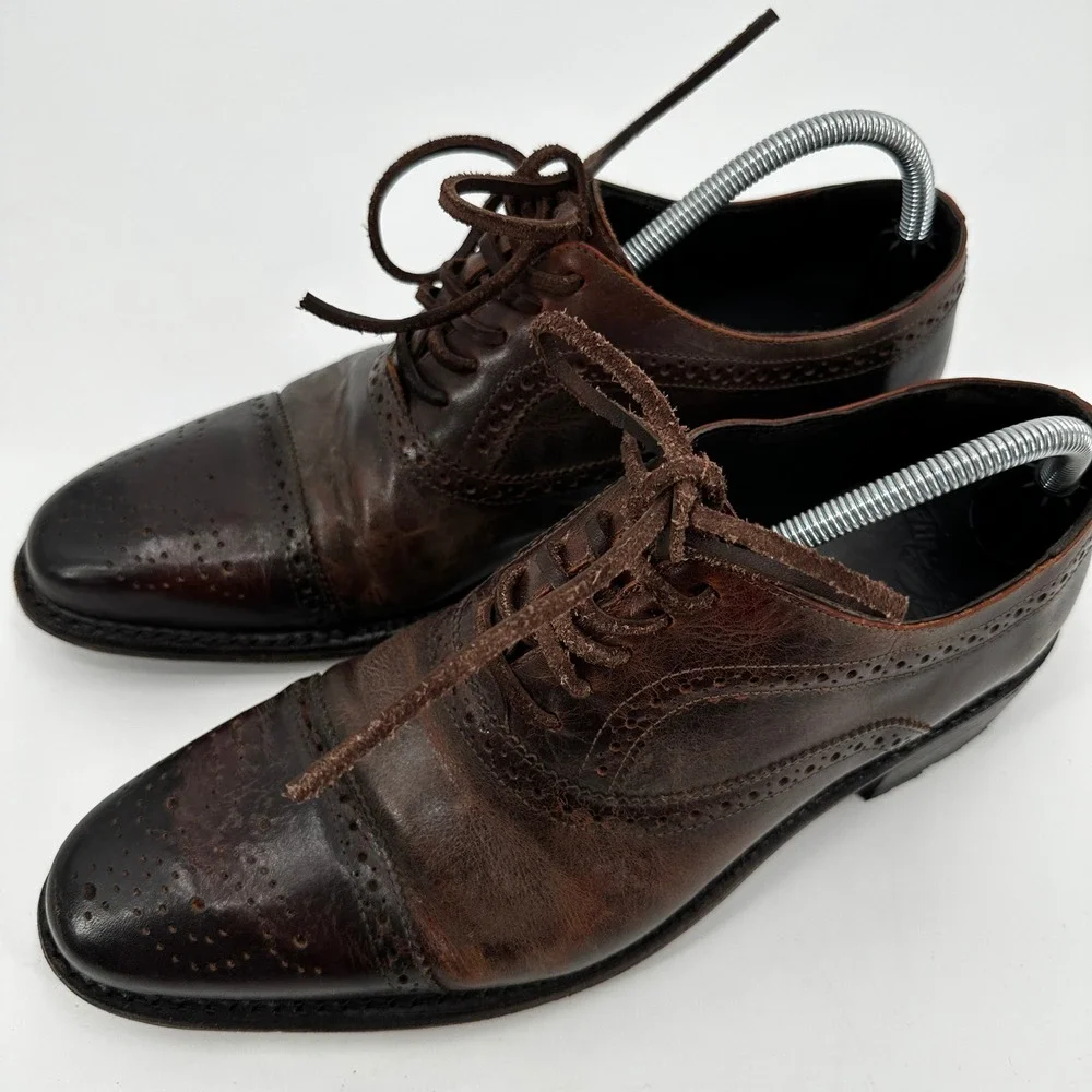 Freebird Steven George Mens 10 Dark Brown Wingtip‎ Brogue Cap Toe Oxford Shoes